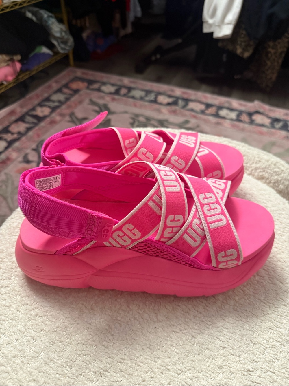 UGG Women's Hot Pink Platform Logo Strap Sandals